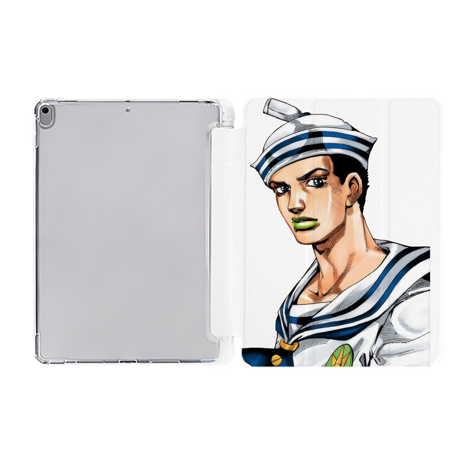 （画像用） ジョジョの奇妙な冒険 東方定助 JoJo's Bizarre Adventure Higashikata Josuke IPad ケース ペン収納付き 三つ折りスタンド PUレザー×シリコン 対応機種9.5/10.5/10.9インチ